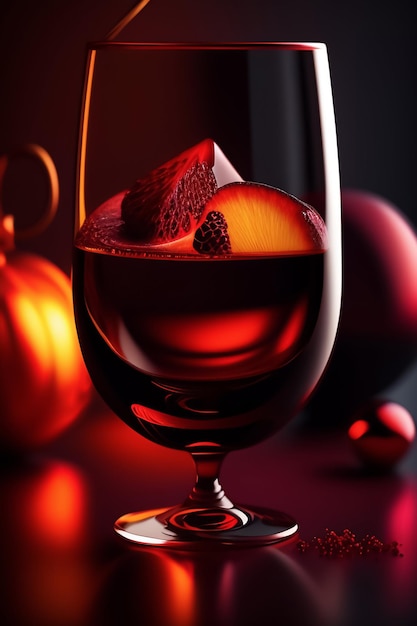 A glass of wine with a red liquid in it.