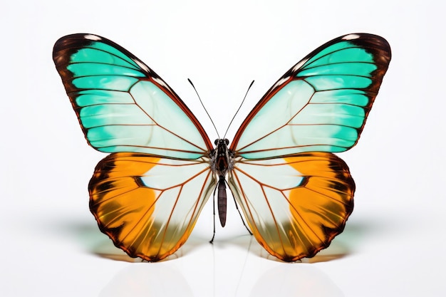 Foto farfalla ala di vetro su sfondo bianco