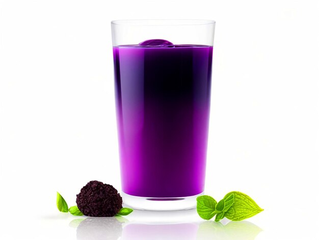 Photo glass with acai juice and berries on white background stock photo