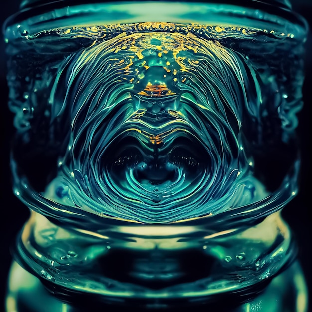 Foto un bicchiere con uno sfondo blu e la parola 