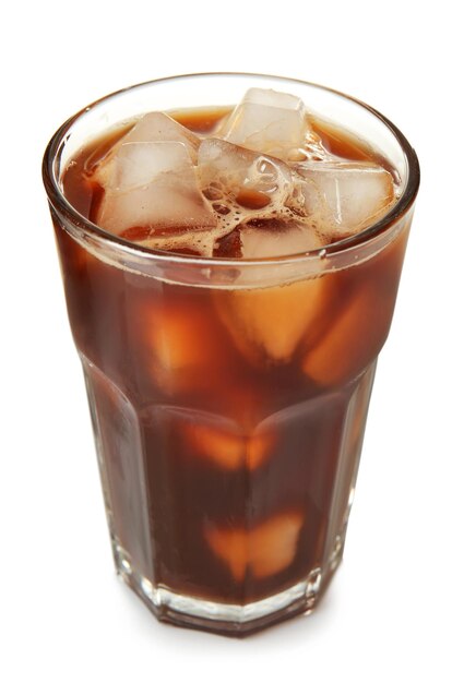 Glass with cold brew coffee on white background