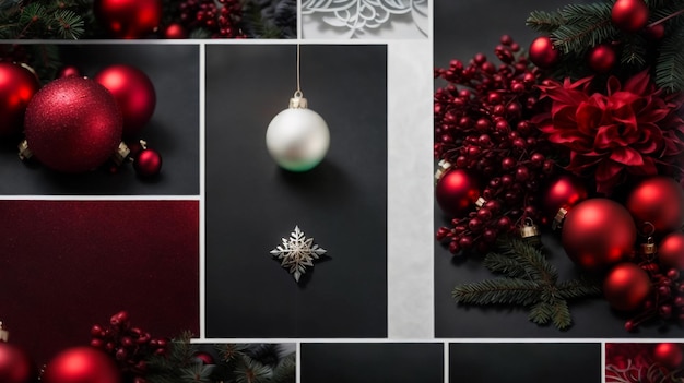 Glass with colorful Christmas baubles on dark background Selective focus