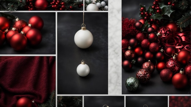 Glass with colorful Christmas baubles on dark background Selective focus