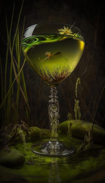A glass with a dragonfly on it