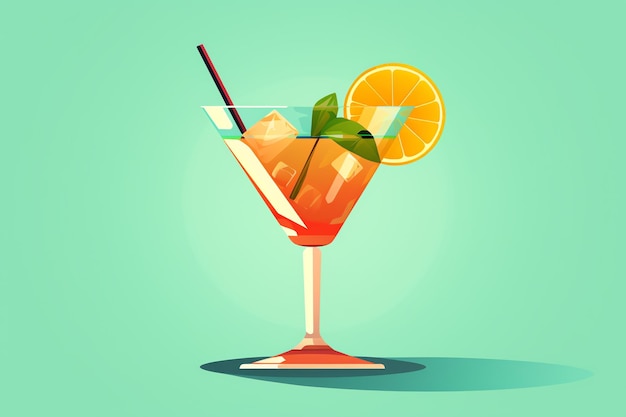 a glass with a drink and a slice of orange