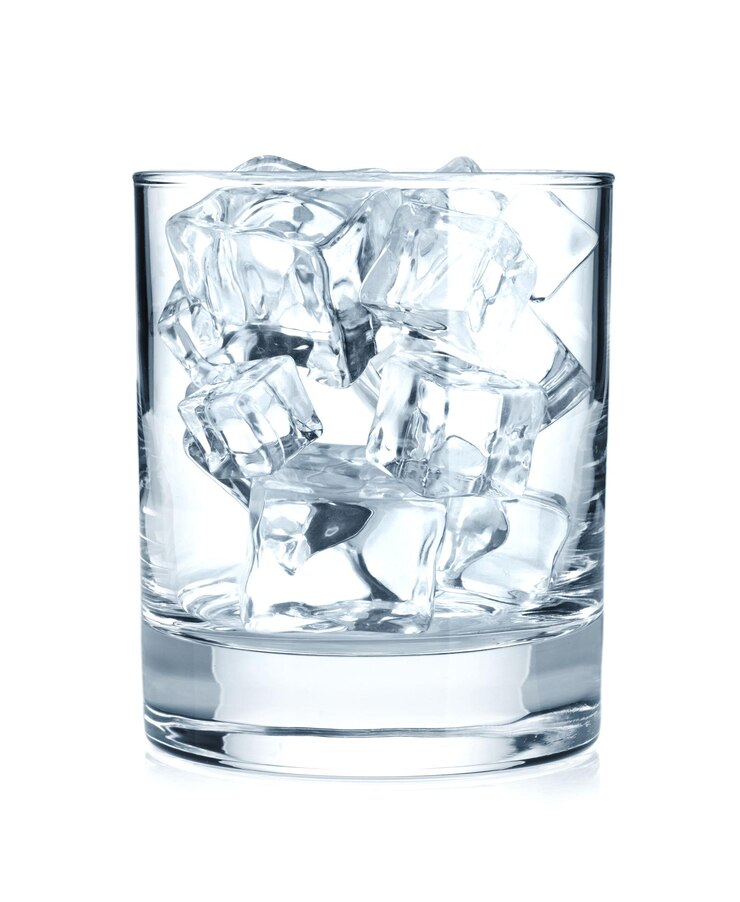 Photo glass with ice cubes