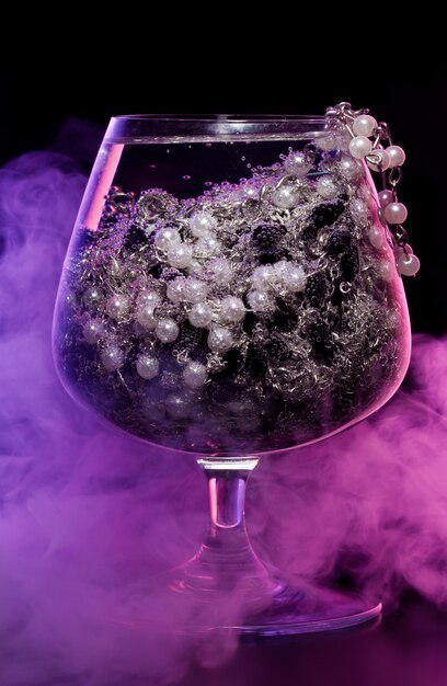 Glass with jewelry in smoke