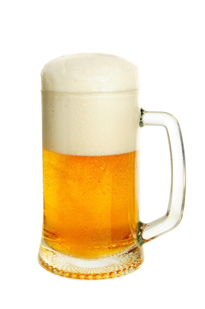 Photo glass with light beer isolated on the white