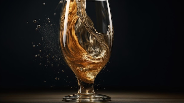 A glass with liquid pouring into it