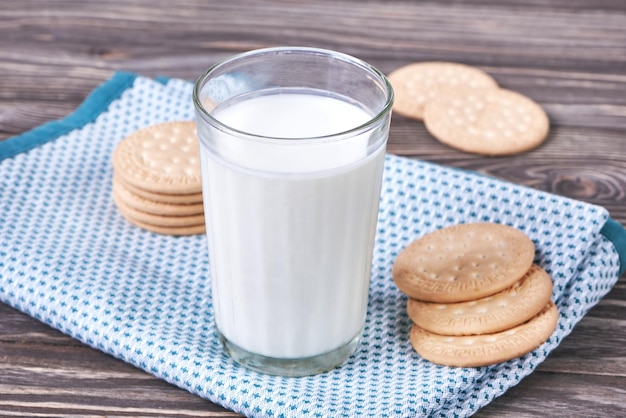 Glass with milk and cookies