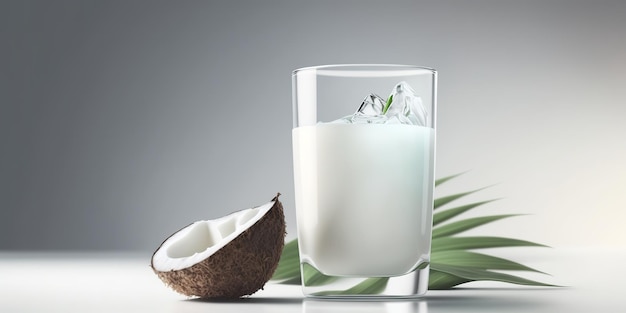 glass with milk on a white table on blurred kitchen background