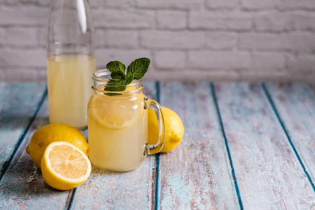 Photo glass with natural lemon juice