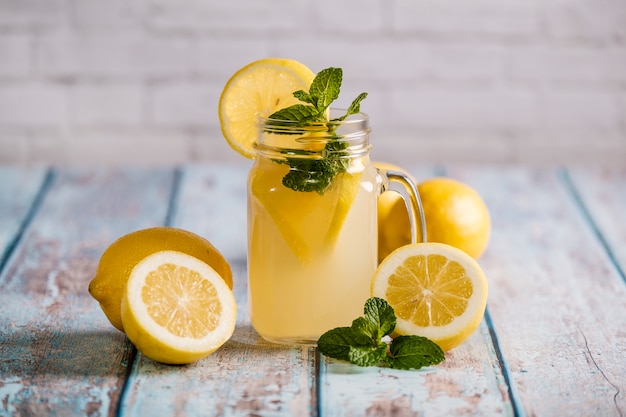 Glass with natural lemon juice