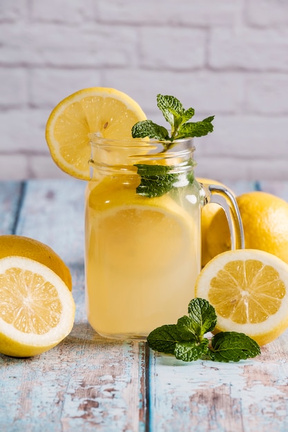 Photo glass with natural lemon juice