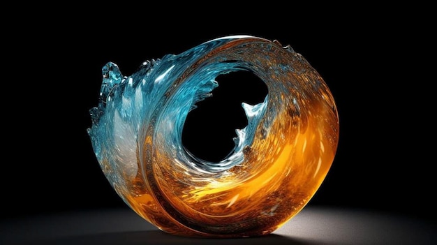 A glass with orange and blue liquid in it