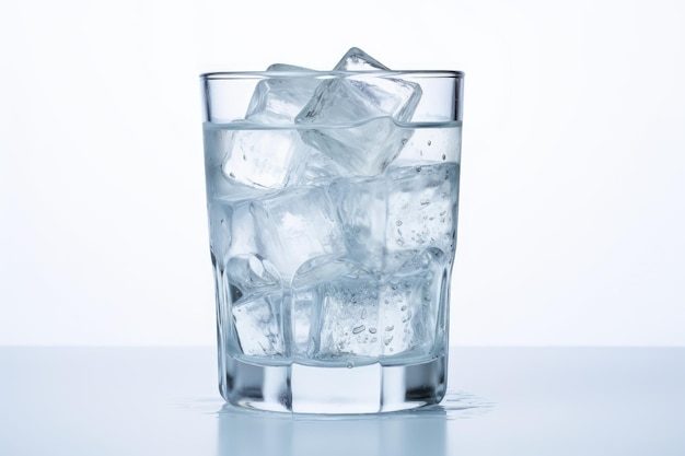 Glass with pure water and ice on a white background