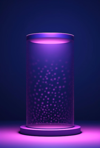 A glass with a purple background and a small white dots in the middle.