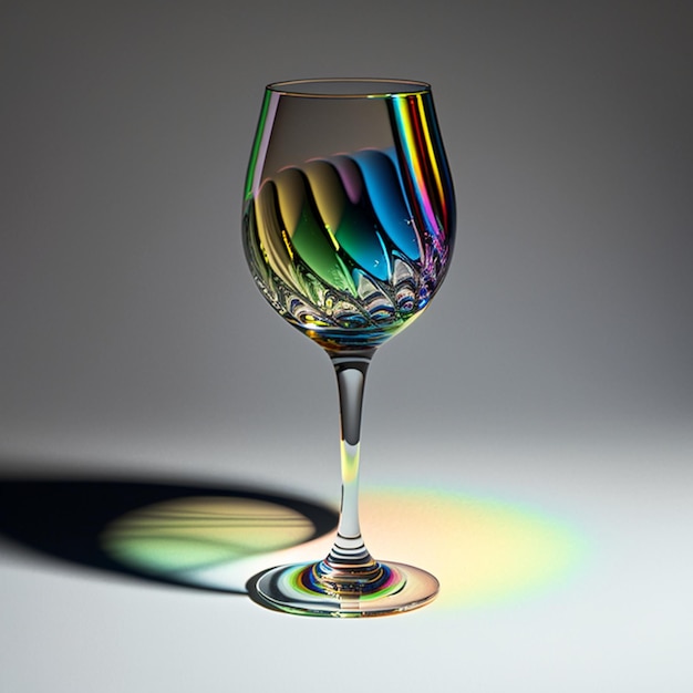 A glass with rainbow colors on it and a rainbow on the bottom.