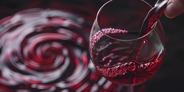 a glass with red wine in it and a red background