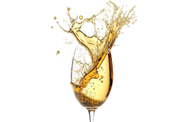 Photo glass with splash of champagne isolated on white generative ai