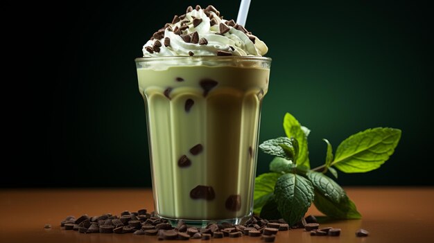 glass with tasty chocolate ice cream on dark background