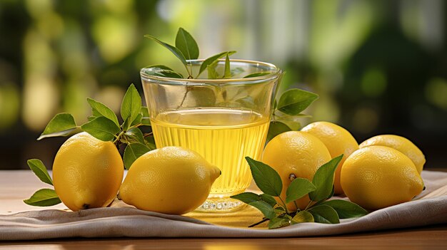 glass with tasty lemonade on table