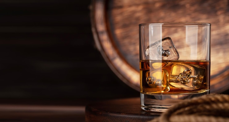 Photo glass with whiskey