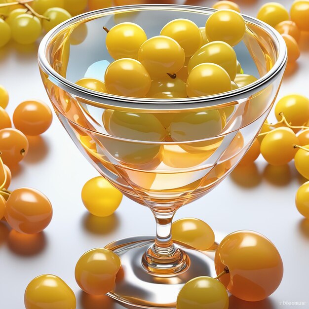 A glass with yellow grapes