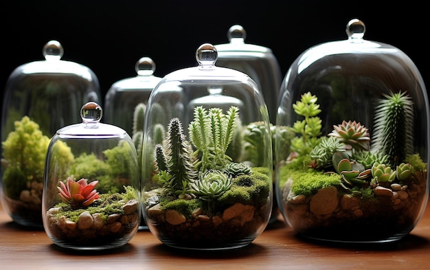 Photo glassencased miniature succulent paradises