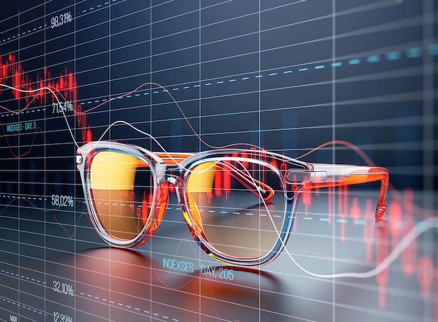 Glasses on the background of the stock market Generative AI