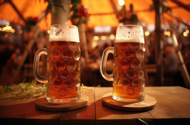 Glasses of beer at the beer festival