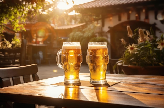 Glasses of beer at the beer festival