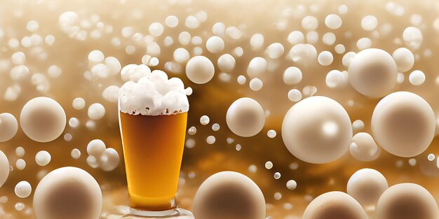 Photo glasses of beer hops on blurred background bubbles fly around the beer