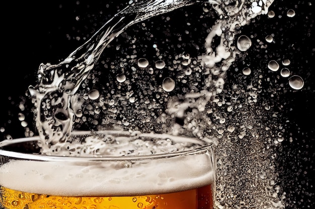 A glasses of beer splash on black background