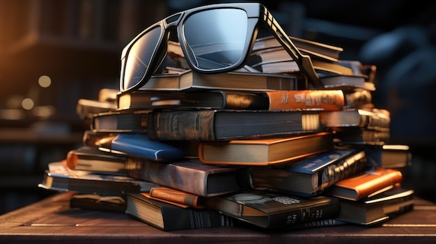 Glasses and books Most Amazing HD 8K wallpaper background Stock Photographic Image