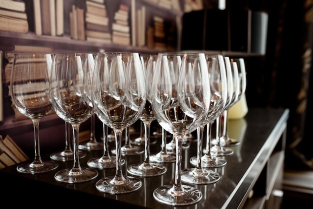 Glasses on cabinet at the restaurant