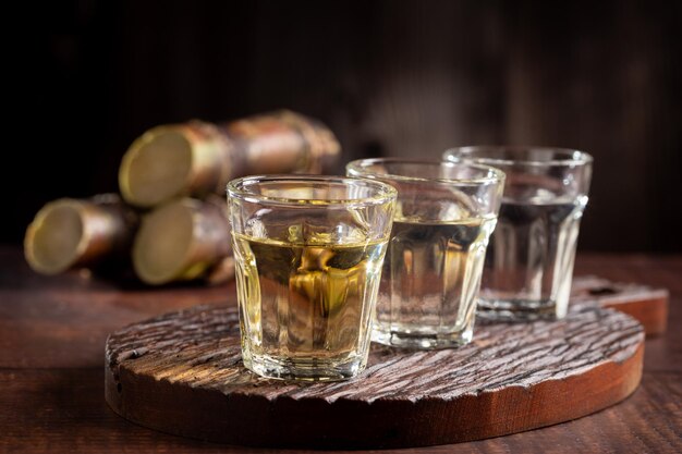 Glasses of cachaca served on the table