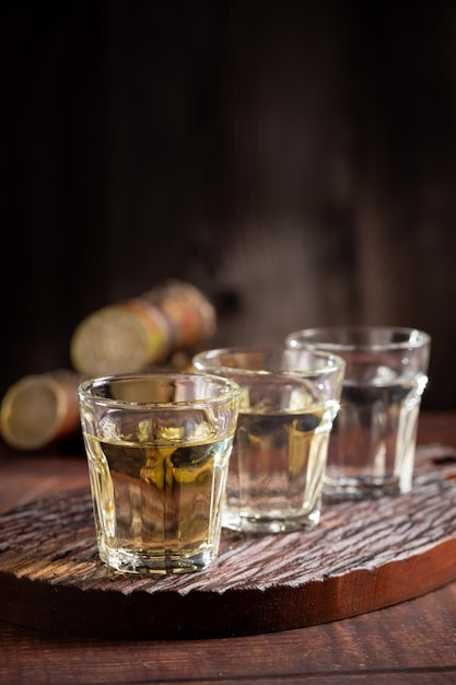 Glasses of cachaca served on the table