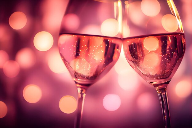 Glasses of champagne on bokeh background celebration concept Generative AI