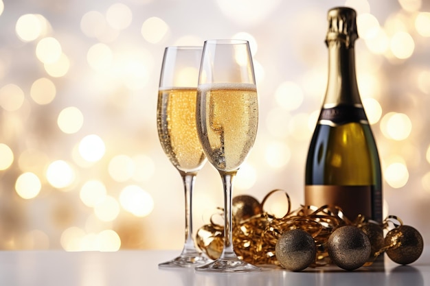 新年のパーティーでシャンパンのグラス シャンパンの祝いの乾杯 新年のカード