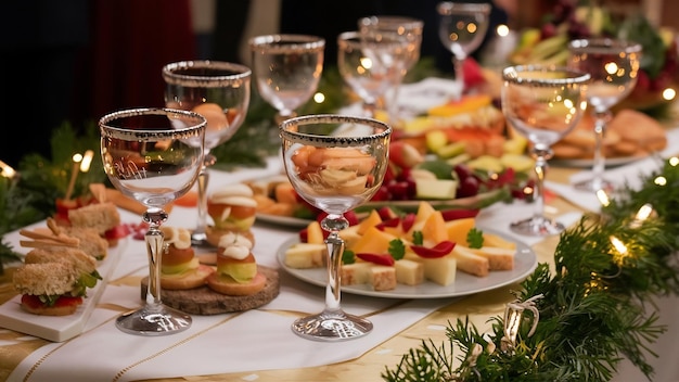 Glasses of champagne stand on a festive table