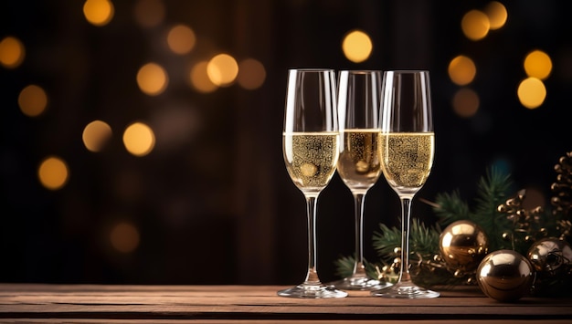 Glasses of champagne to welcome the new year in a festive atmosphere New Year time AI generated