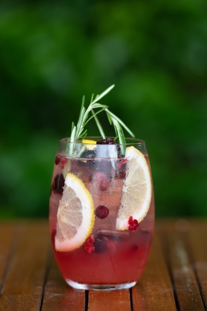 Glasses of cocktails on bar 