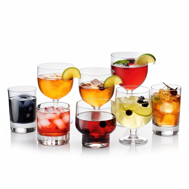 Glasses of cold cocktails on color background