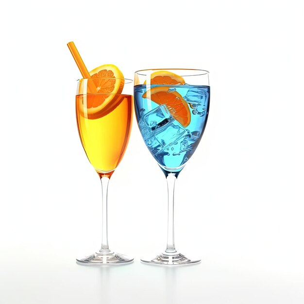 Photo glasses of cold cocktails on color background