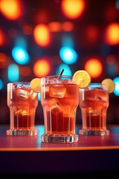 Photo glasses of cold cocktails on color background