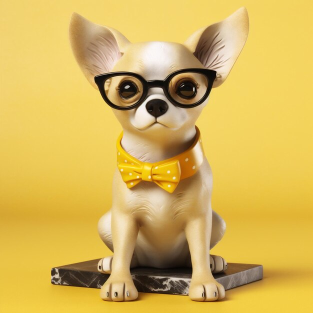 Glasses dog yellow animal fashion portrait background chihuahua pet puppy cute Generative AI