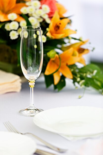 Glasses for drinks and cocktails at the festive table