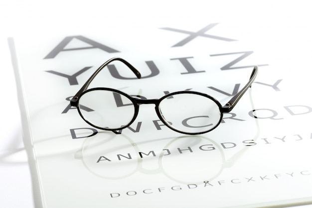 Glasses on the eye chart table