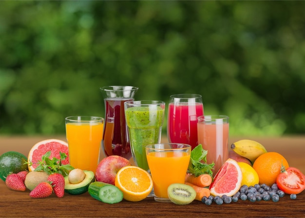 Glasses of fresh juice  on table